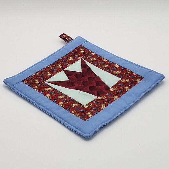 Handmade Blue Yellow Dot Floral Crown Square Fabric Trivets - Set of 2 - Picture 4 of 13